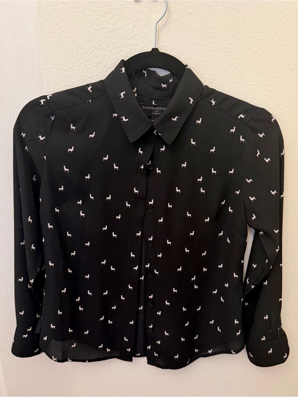 Banana Republic Black Button-Down Shirt with White Mini Print